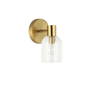 Dainolite Vienna 1-Light Incandescent Aged Brass Wall Sconce - Clear Ribbed Glass