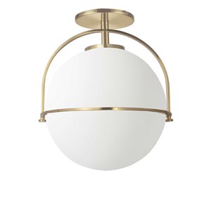 Dainolite Paola 1-Light White Opal Glass Aged Brass Semi-Flush Mount