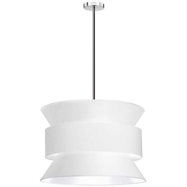 Suspension chromée brillante Questa de Dainolite à 4 lumières avec abat-jour blanc