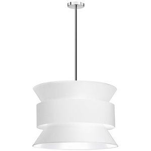 Suspension chromée brillante Questa de Dainolite à 4 lumières avec abat-jour blanc