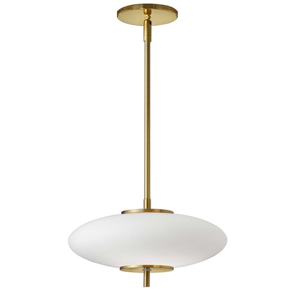 Dainolite Maddie 16 W LED Opal White Glass Pendant - Aged Brass Finish