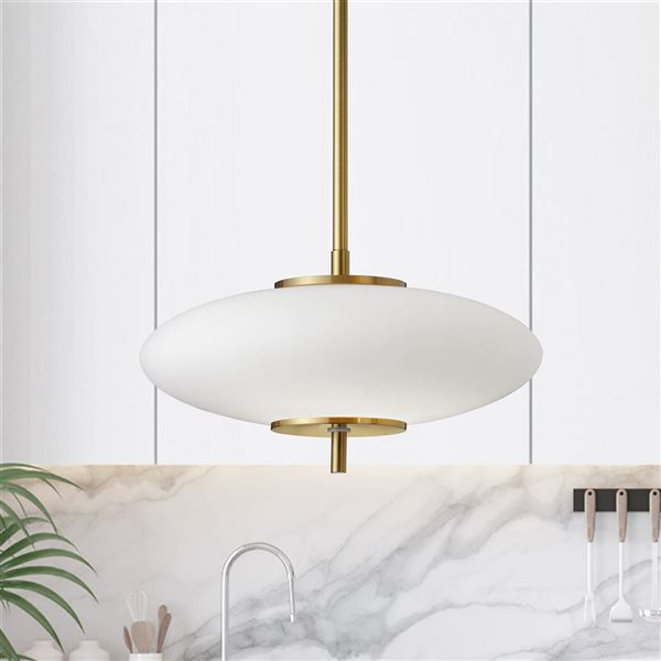 Dainolite Maddie 16 W LED Opal White Glass Pendant - Aged Brass Finish