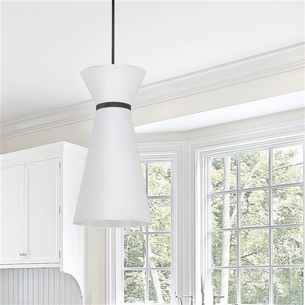 Dainolite Caterine 1-Light 14-in dia Matte Black Finish Pendant with Black Ring/White Shade