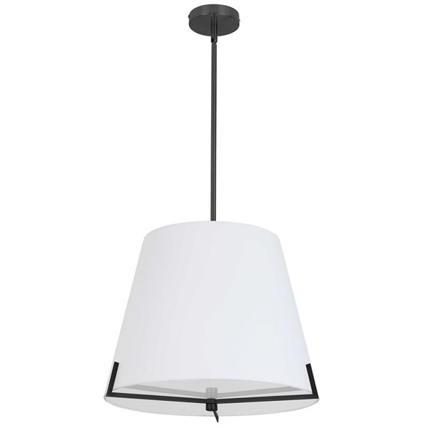 Luminaire suspendu Preston de Dainolite à 4 lumières 19 po de diamètre avec abat-jour en tissu blanc, noir mat