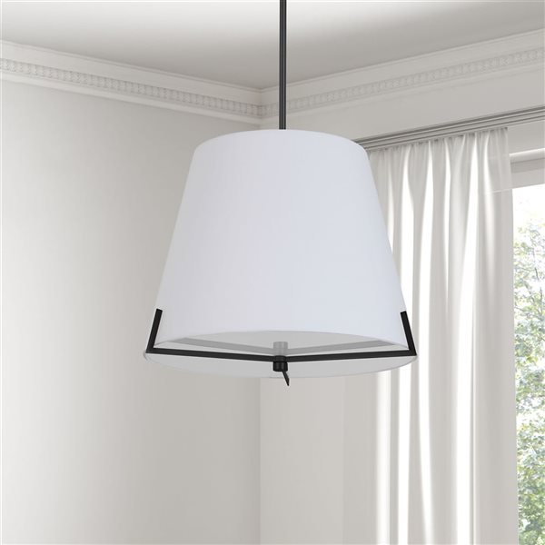 Dainolite Preston 4-Light 19-in dia Pendant with White Fabric Shade - Matte Black