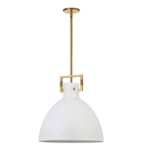 Dainolite Liberty 1-Light Matte White Metal Shade Pendant - Aged Brass