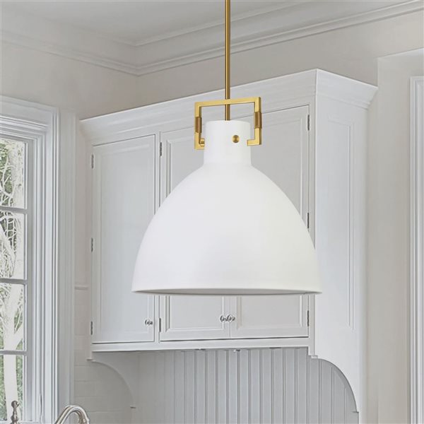 Dainolite Liberty 1-Light Matte White Metal Shade Pendant - Aged Brass