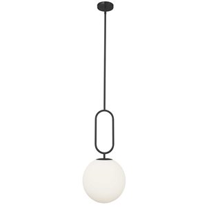 Dainolite Simone 1-Light Matte Black Pendant with Opal White Glass Globe