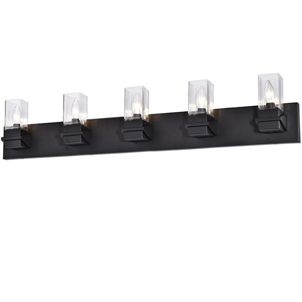 Dainolite Veronica 5-Light Matte Black Vanity Light Fixture - Clear Glass