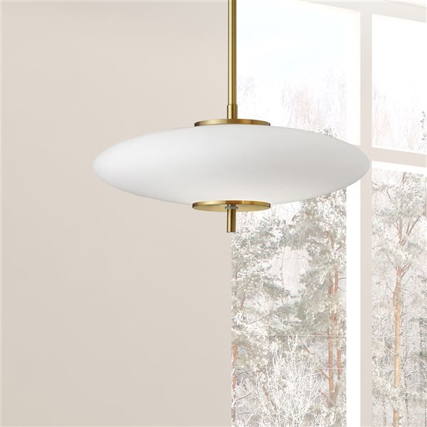 Dainolite Maddie 20 W LED Aged Brass Pendant with Opal White Glass