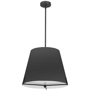 Luminaire suspendu Preston de Dainolite à 4 lumières 19 po de diamètre avec abat-jour en tissu noir, noir mat