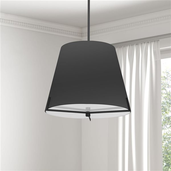 Luminaire suspendu Preston de Dainolite à 4 lumières 19 po de diamètre avec abat-jour en tissu noir, noir mat