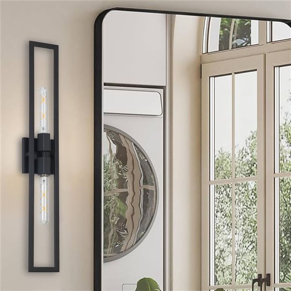 Dainolite Wisteria Tall 2-Light Matte Black Wall Sconce