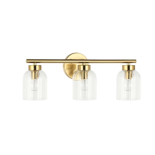 Dainolite Vienna 3-Light Incandescent Clear Ribbed Glass Vanity Light Fixture - Aged Brass