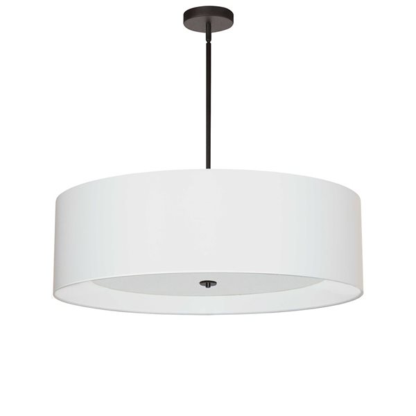 Suspension à abat-jour blanc Helena de Dainolite 4 lumières 30 po de diamètre, fini noir mat et diffuseur blanc