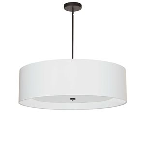 Suspension à abat-jour blanc Helena de Dainolite 4 lumières 30 po de diamètre, fini noir mat et diffuseur blanc