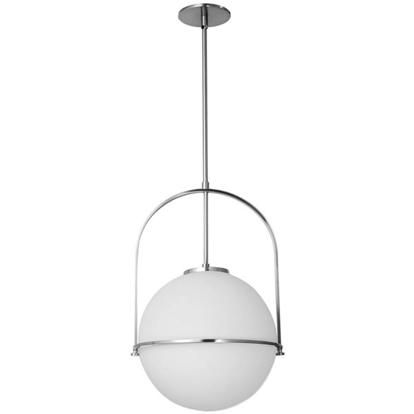 Luminaire suspendu Paola de Dainolite petit 1 lumière chromé brillant avec verre opale blanc