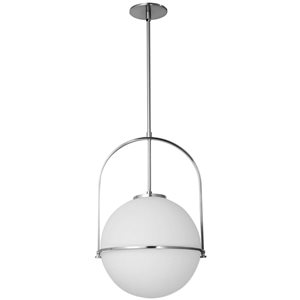 Luminaire suspendu Paola de Dainolite petit 1 lumière chromé brillant avec verre opale blanc