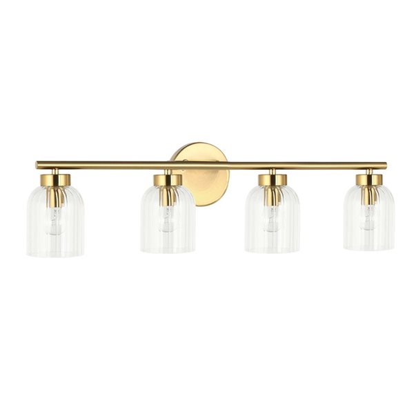 Dainolite Vienna 4-Light Incandescent Clear Ribbed Glass Vanity Light Fixture - Aged Brass