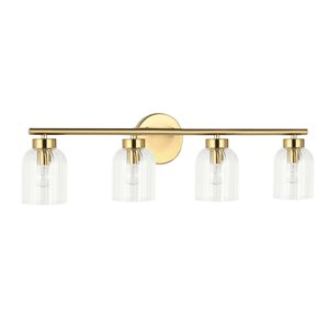 Dainolite Vienna 4-Light Incandescent Clear Ribbed Glass Vanity Light Fixture - Aged Brass