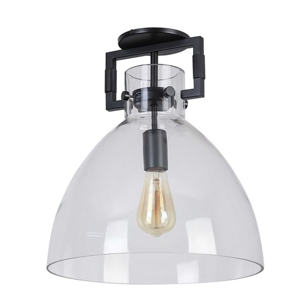 Dainolite Liberty 1-Light Incandescent Matte Black Semi-Flush Mount with Clear Glass