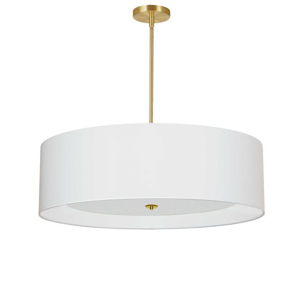 Lampe suspendue Helena de Dainolite à 4 lumières 30 po de diamètre en laiton patiné avec abat-jour et diffuseur blanc