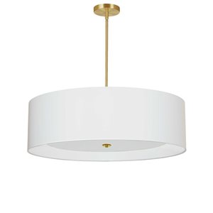 Lampe suspendue Helena de Dainolite à 4 lumières 30 po de diamètre en laiton patiné avec abat-jour et diffuseur blanc