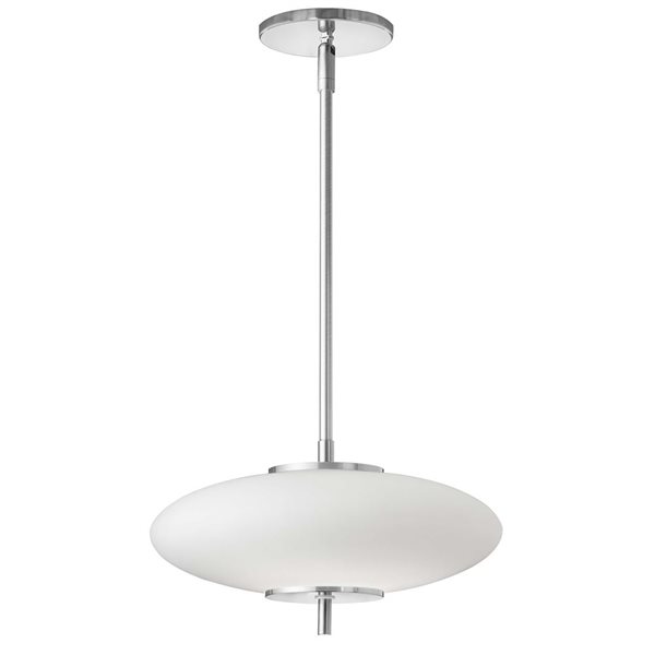 Luminaire suspendu à DEL Maddie de Dainolite 16 W en chrome brillant à verre blanc opale