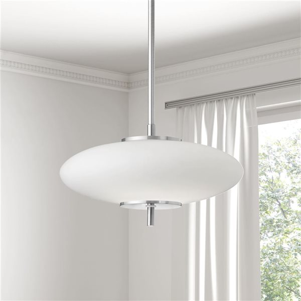 Luminaire suspendu à DEL Maddie de Dainolite 16 W en chrome brillant à verre blanc opale