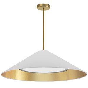 Dainolite Padme 30 W Aged Brass Pendant - White/Gold Shade