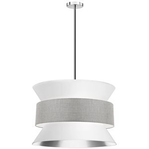 Dainolite Questa 4-Light Polished Chrome Pendant - White/Grey Shade