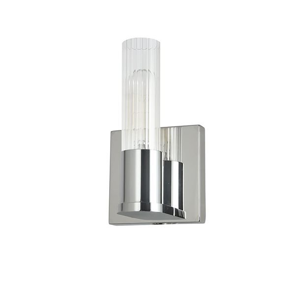 Dainolite Tube 1-Light Polished Chrome Wall Sconce - Clear Fluted Glass