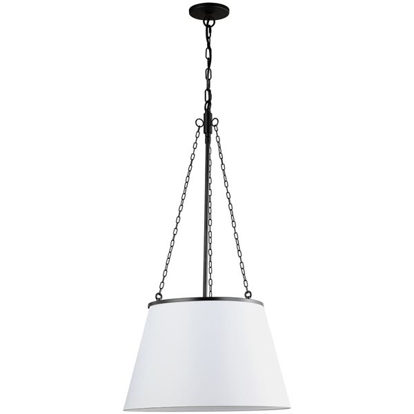 Suspension noir mat 1 lumière Plymouth de Dainolite avec abat-jour blanc