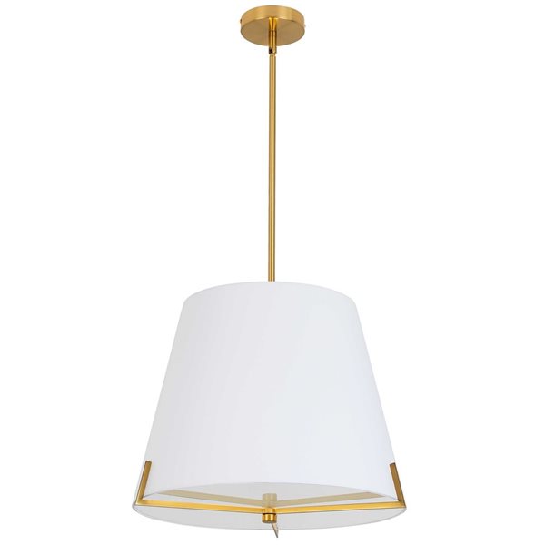 Dainolite Preston 4-Light 19-in dia Aged Brass Pendant with White Fabric Shade