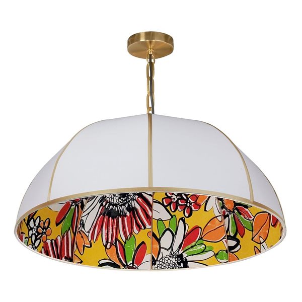 Dainolite Parasol 1-Light White Shade Pendant - Aged Brass