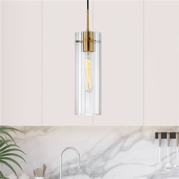 Dainolite Patia 1-Light Clear Fluted Glass Pendant - Aged Brass