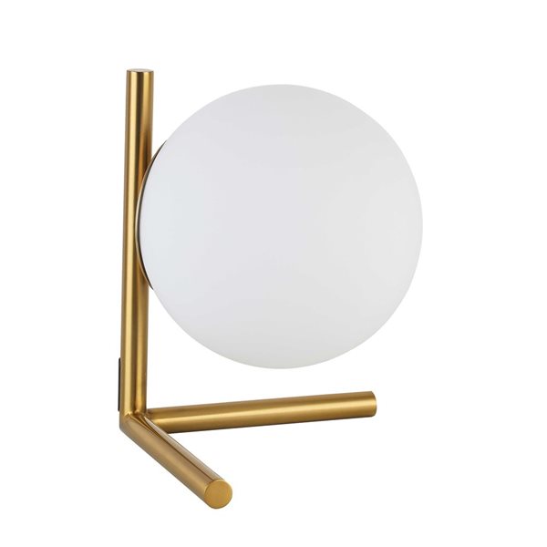 Lampe de table en laiton patiné Folgar de Dainolite 1 lumière, verre blanc opale