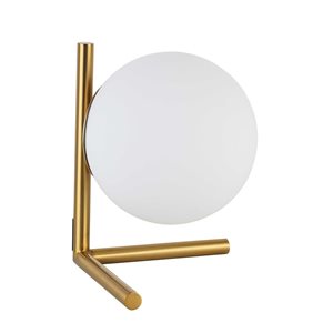 Lampe de table en laiton patiné Folgar de Dainolite 1 lumière, verre blanc opale