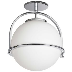 Semi-plafonnier à 1 lumière Paola de Dainolite en chrome poli à verre opale blanc