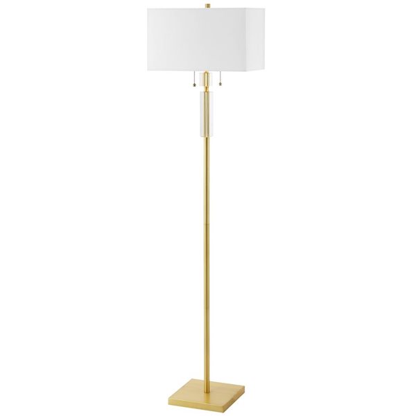 Lampe sur pied Fernanda de Dainolite 2 lumières 60 po avec abat-jour en tissu blanc, laiton patiné