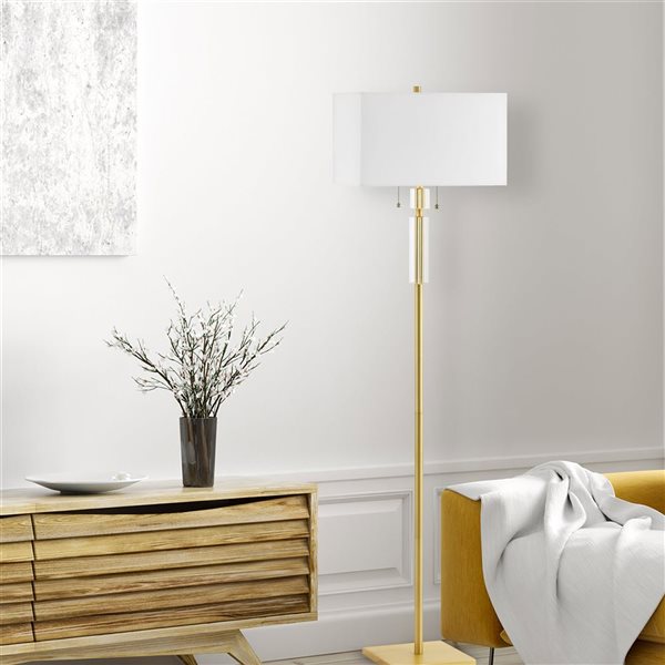 Dainolite Fernanda 60-in H Aged Brass 2-Light Floor Lamp w/ White Fabric Shade