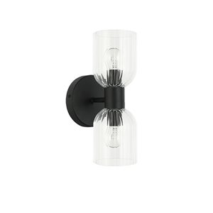 Dainolite Vienna 2-Light Incandescent Matte Black Wall Sconce with Clear Ribbed Glass