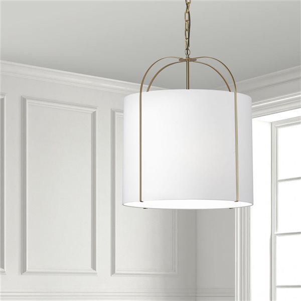 Dainolite Quincy 3-Light Gold Pendant - White Shade