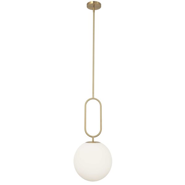 Dainolite Simone 1-Light White Opal Glass Pendant - Aged Brass