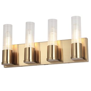 Dainolite Tube 4-Light Aged Brass Vanity Light - Clear Fluted Glass