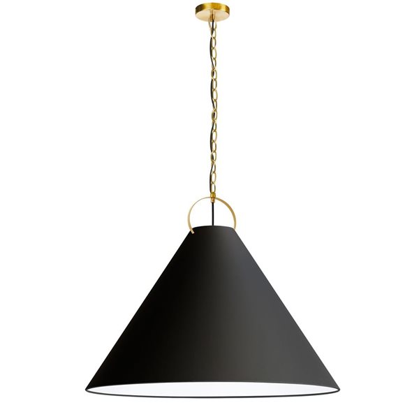 Lampe suspendue 32 po de diamètre Princeton de Dainolite 1 lumière en laiton patiné avec abat-jour noir