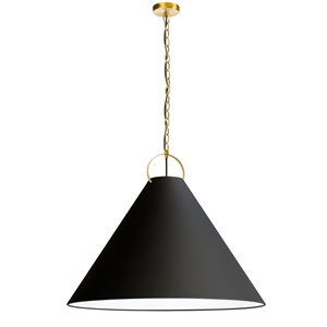 Lampe suspendue 32 po de diamètre Princeton de Dainolite 1 lumière en laiton patiné avec abat-jour noir