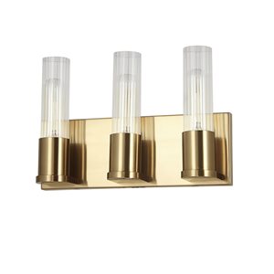 Dainolite Tube 3-Light Aged Brass Vanity Light - Clear Fluted Glass