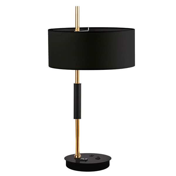 Lampe de table à abat-jour noir Fitzgerald de Dainolite 1 lumière, fini noir mat/laiton patiné