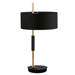 Lampe de table à abat-jour noir Fitzgerald de Dainolite 1 lumière, fini noir mat/laiton patiné